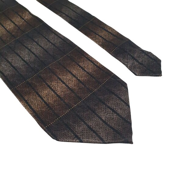 Di Mosgio Hand Made Silk Tie Striped Pattern Brown Black Diagonal Design Gift - Picture 2 of 5